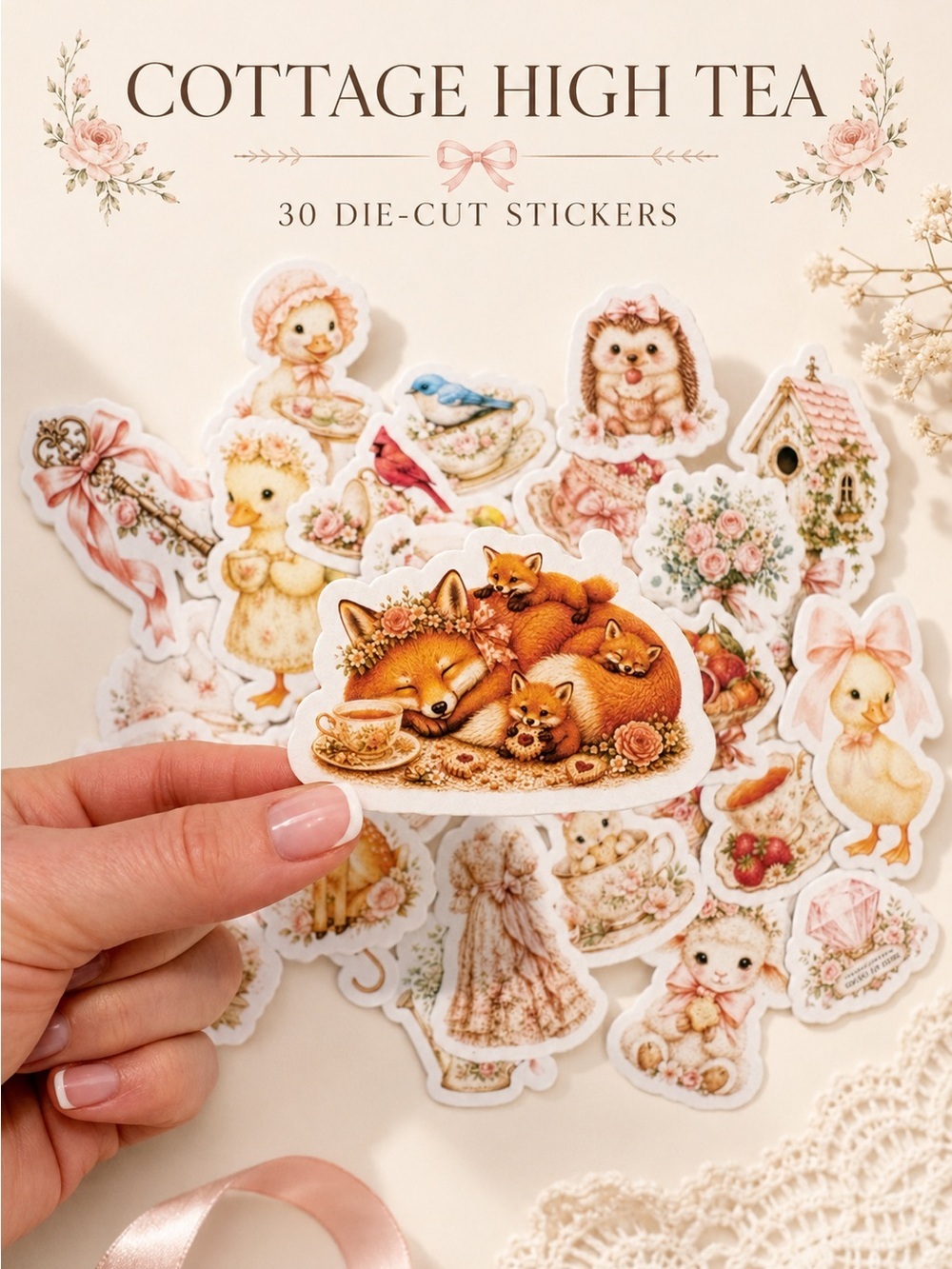 🆕 2 Packs/$30🪿🎀 Crafted Cottage High Tea 30 Matte Sticker Pack + 1 Holo 💎 Bonus